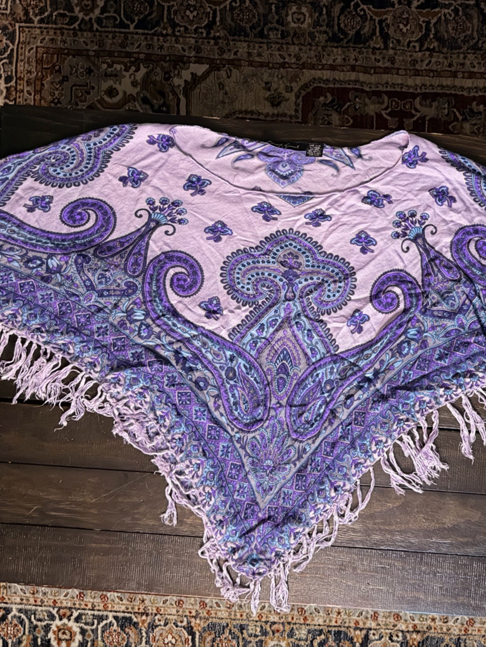Speed Limit NYC Purple Paisley Fringe Poncho Boho Knit Wrap One Size